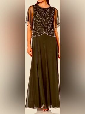 J Kara Womens wine fully embellished bodice Long Dress Beaded Evening Gown Sz 14